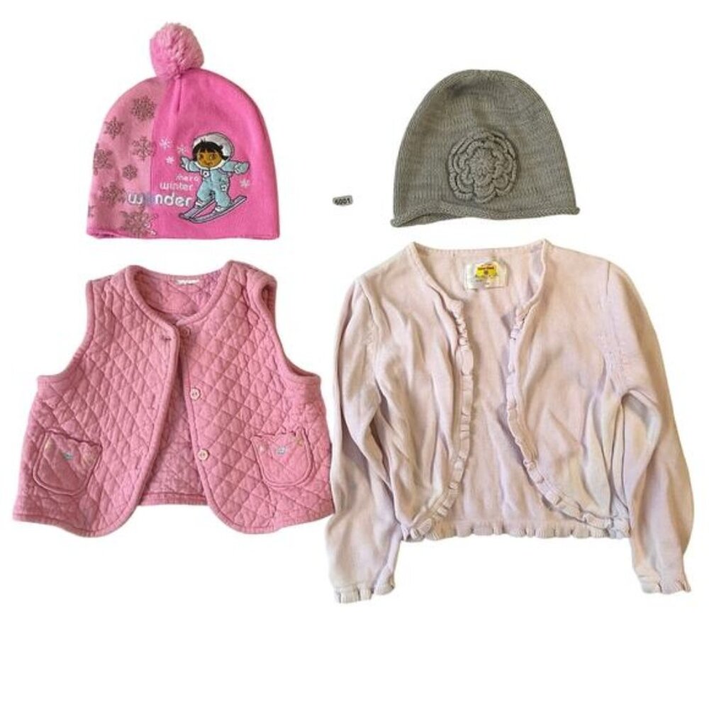 Nick Jr & a Gray Beanie | Sleeveless Pink Vest | Pink Cardigan size 12M-18M Girl